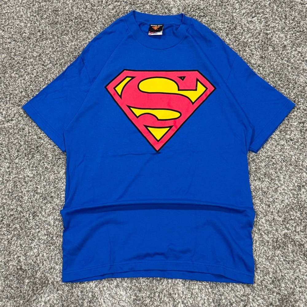VTG 90s Warner Bros Superman Graphic T-Shirt Mens Large Blue DC Comics USA Made